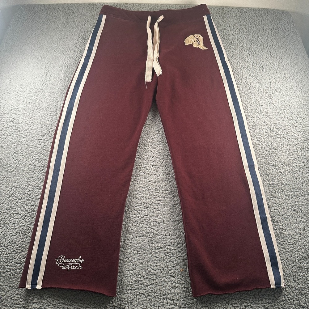 Vtg Abercrombie & Fitch Sweatpants M Burgundy Fleece Side Stripe Baggy Y2K Skate